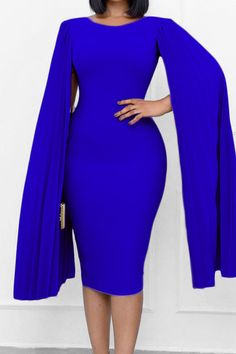 l7515216429-elegant-solid-split-joint-fold-asymmetrical-o-neck-one-step-skirt-dresses Royal Blue Cocktail, Midi Wedding Guest Dress, Solid Skirt, Plus Size Party Dresses, Formal Cocktail Dress, Patchwork Skirt, Pleated Sleeves, Dresses Royal, Royal Blue Dresses