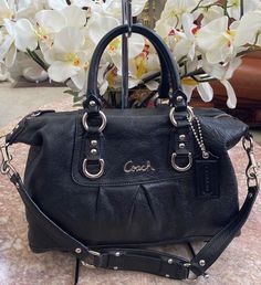 COACH Ashley Black Leather Satchel Shoulder Bag F15445 EUC! MSRP $398 | eBay Coach Pebbled Leather Satchel With Detachable Strap, High-end Travel Satchel With Branded Hardware, Top Handle Satchel With Silver-tone Hardware In Pebbled Leather, High-end Travel Shoulder Bag With Silver-tone Hardware, Black Pebbled Leather Shoulder Bag With Silver-tone Hardware, Designer Pebbled Leather Shoulder Bag For Travel, Luxury Pebbled Leather Shoulder Bag With Branded Hardware, Designer Pebbled Leather Shoulder Bag, Chic Shoulder Bag In Pebbled Leather With Silver-tone Hardware