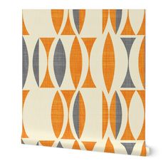 an orange and grey wallpaper with circles on the front, in various sizes and colors