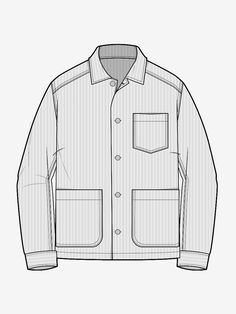 a drawing of a jacket with two pockets on the front and one pocket on the back