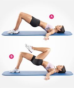 a woman is doing an exercise on a blue mat with the words, how to do it