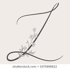 the letter l with flowers and leaves in black on a white background is an illustration