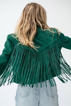 Understated Leather: BUD GREEN FEARLESS FRINGE JACKET Fringe Outfit, Fringe Clothing, Fringe Jacket, Fall Outfits, Dress Up, Leather Jacket, Dye, Fashion Outfits, My Style