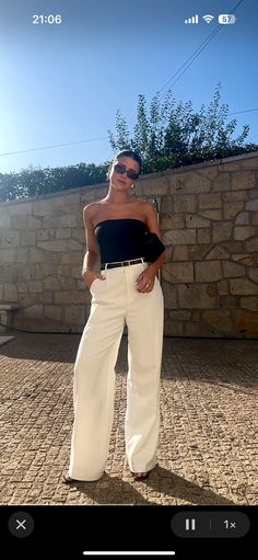 White Fitted Pants Outfit, White Tie Up Heels Outfit, Summer Drinks Outfit Casual, High End Summer Outfits, Business Casual Beach Outfits, Satin Tube Top Outfit, Italy Outfit Ideas Spring, Las Vegas Outfit Spring Casual, Classy Casual Outfits Chic Summer