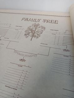 a family tree is shown on top of an open book