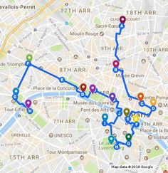 a map that shows the route to paris and where you can go on this trip