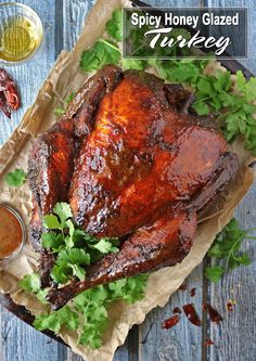 a roasted turkey with parsley on the side