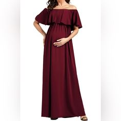 Brand New! Missed The Return Window. Features: Burgundy Fully Lined, No Built-In Bras, Low Stretch; Short Sleeve, Off Shoulder, Pleated, A Line, Ruffle Dress, Maternity Maxi Dress, Maternity Casual Dress. Comfortable Fabric: Made From Soft And Comfortable Fabric, This Maternity Dress Provides Ample Space And Comfort For Your Growing Belly. It's Perfect For Wearing During Pregnancy, Allowing You To Move Around Freely Without Feeling Restricted. Fashion Design: This Maternity Dress Features Off Sh Red Maternity Dress For Summer, Red Summer Maternity Dress, Maternity Party Dress, Red Maternity Summer Dress, Summer Maternity Floor-length Dress, Red Maxi Maternity Dress, Summer Maternity Off-shoulder Maxi Dress, Red Flowy Maternity Dress, Maxi Dress Maternity