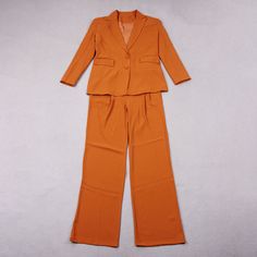 Our Style No.HL8975Suit FabricMade in China Fitted Orange Suits For Fall, Solid Color Fall Business Pantsuit, Solid Color Business Pantsuit For Fall, Solid Business Pantsuit For Fall, Solid Fitted Suits For Fall, Fitted Solid Suits For Fall, Business Pantsuit For Fall, Solid Color Workwear Pantsuit For Fall, Fall Workwear Pantsuit In A Solid Color