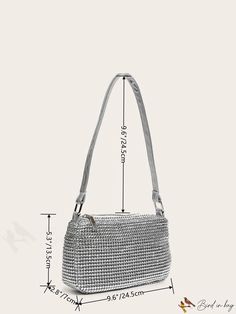 BirdinBag - Exquisite Rhinestone Baguette Bag Rhinestone Shoulder Evening Bag, Rectangular Shoulder Bag With Rhinestones For Everyday, Silver Crossbody Baguette Bag For Evening, Elegant Rhinestone Shoulder Bag For Daily Use, Rhinestone Clutch, Minimalist Bag, Professional Bag, Baguette Bag, Style Minimalist