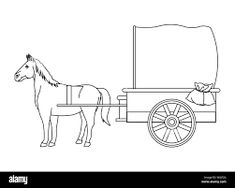 a drawing of a horse pulling a cart