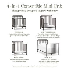 four different cribs with instructions for how to put them in the crib