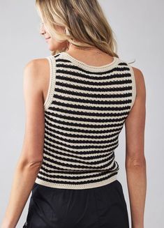 100% Cotton Striped Textured Knit Top For Layering, Casual Textured Knit Sweater Vest For Spring, Chic Cotton Sweater Vest With Textured Knit, Chic Textured Knit Cotton Sweater Vest, Chic Cotton Textured Knit Sweater Vest, Striped Knitted Tops For Layering, Fall Cotton Sweater Vest With Pointelle Knit, Fall Cotton Pointelle Knit Sweater Vest, Cotton Pointelle Knit Sweater Vest For Fall