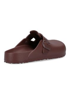 Birkenstock 'Boston' mules in brown eva with closed round toe, top buckle detail, rubber sole. composition: 100% eva | Birkenstock Men's Mules boston in Roast | SS24 Eva Birkenstock, Boston Birkenstock, Birkenstock Mules, Birkenstock Men, Suitcase Backpack, Investment Bags, Birkenstock Boston, Wedge Boots, Cobbler