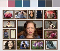 a collage of photos with different women's dresses and flowers in them, including one woman