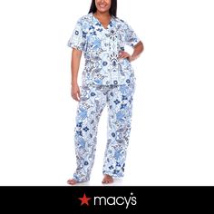 in stock Blue Sets For Lounging With Long Pants, Blue Lounge Sets With Long Pants, Blue Short Sleeve Sets For Daywear, Blue Lounging Sets With Long Pants, Blue Short Sleeve Lounging Sets, Printed Short Sleeve Sleepwear For Home, Casual Multicolor Floral Print Sleepwear, Blue Floral Print Short Sleeve Sleepwear, Blue Printed Short Sleeve Sleepwear