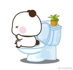 a cartoon bear sitting on top of a toilet with a potted plant in it