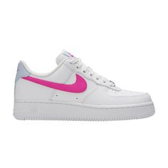 Find NIKE Wmns Air Force 1 Low 'fire Pink on Editorialist. The women’s Nike Air Force 1 Low ‘Fire Pink’ emphasizes the sneaker’s various branding elements with vibrant pops of color. A dark pink hue is applied to the signature Swoosh and Nike Air lettering that adorns the heel tab and woven tongue tag, both of which are finished in a pastel shade of Hydrogen Blue. The upper, constructed from tumbled white leather, sits atop a matching white foam midsole. A metallic AF1 dubrae shines at the bottom of the lace bed. Sporty Nike Air Force 1 Lace-up Shoes, Sporty Nike Air Force 1 For Sports, Nike Air Force 1 With Air Cushioning, Nike Air Force 1 Lace-up Running Shoes, Nike Air Force 1 Sports Shoes With Air Cushioning, Nike Air Force 1 For Sports With Branded Insole, Nike Air Force 1 With Air Cushioning For Sports, Nike Air Force 1 Running Shoes, Nike Air Force 1 With Air Cushioning Sporty