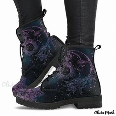 Olivia Mark - Casual Strap High-Top Round Toe Martin Boots Low Heels Shoes, Punk Women, Low Heel Ankle Boots, Pu Boots, High Top Boots, Dark Gothic, Low Heel Shoes, Comfortable Boots, Martin Boots