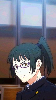 an anime character with black hair and glasses