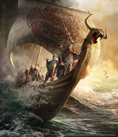 an image of a viking boat in the water