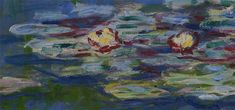 an oil painting of water lilies in a pond