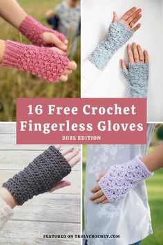 crochet fingerless gloves with text that reads 16 free crochet fingerless gloves