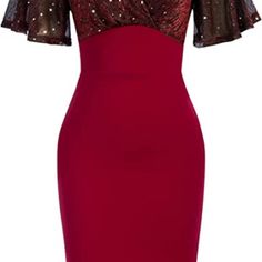 a red dress with sequins on the shoulders