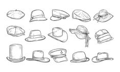 hats drawn in black and white on a white background