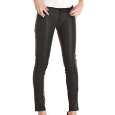 Brand New With Tags James Jeans Faux Leather Pants Mid-rise Leather Pants For Night Out, Sleek Leather Bottoms For Going Out, Sleek Mid-rise Leather Pants For Work, Chic Mid-rise Faux Leather Pants, Chic Black Leather Jeans, Leather Straight Leg Pants For Going Out, Faux Leather Jeans For Workwear, Faux Leather Jeans For Work, Edgy Leather Pants For Going Out