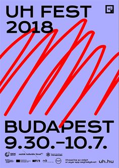 an event poster for the uff fest in budapest, with red lines on blue background