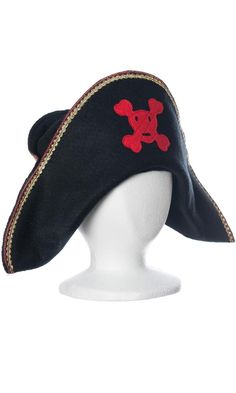 Travel the seas in high style with our handcrafted felt pirate hat. We create these hand appliqued hats from top quality 85% wool 15% rayon felt made in the USA! Metallic trim at the edge adds to the fun of this great hat. Boys, girls and big people love them, too! Fit: Medium fits child to medium adult heads. Toddler fits 1-3 year olds. Care: Dry clean or hand wash Pirate Hat With Curved Brim For Costume, Adjustable Pirate Hat For Costumes, Pirate-style Brimmed Costume Hat, Adjustable Pirate Hat For Costume, Pirate Style Brimmed Costume Hat For Parties, Pirate Style Brimmed Hat For Costume Party, Pirate-style Brimmed Hat For Costume Party, Adjustable Pirate Hat For Themed Events, Adjustable Brimmed Pirate Hat