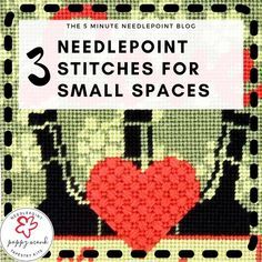 the needlepoint 3 stitches for small spaces is shown in red and black, with a heart