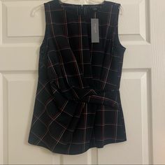 Nwt Ann Taylor Plaid Sleeveless Blouse! Has A Knot Like Detail On The Front And The Slightest Peplum Shape To It. Super Cute Just Never Got To Wear If! -Always Open To Offers!! Casual Sleeveless Office Blouse, Casual Sleeveless Blouse For Office, Sleeveless Office Vest Top, Casual Sleeveless Top For Office, Casual Tank Blouse For Work, Casual Sleeveless Workwear Blouse, White Ribbed Top, Royal Blue Shorts, Black Lace Shorts