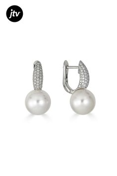 18KW Earrings 0.48 ctw Diamond 9.5-10mm Cultured Pearl Formal Fine Jewelry Pearl Earrings With Pave Setting, Formal Pearl Earrings With Pave Setting, Diamond White Pearl Earrings With Pave Setting, Anniversary Pearl Earrings With Pave Setting, Fine Jewelry White Gold Pearl Earrings With Pave Setting, Fine Jewelry Pearl Earrings With Pave Setting For Anniversary, Classic Formal Pearl Earrings With Pave Setting, Round Brilliant Cut Diamond Pearl Earrings, Brilliant Cut Diamond Pearl Earrings