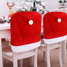 PRICES MAY VARY. 🎅Material:The Christmas chair covers are made of flannel fabric,smooth,washable,wrinkle proof and durable.Not easy to be ripped and broken. 🎅Value Pack:6 packs Christmas slipcovers are included and measure 19.69 X 23.62 inch.It fit perfectly most armless chairs. 🎅Adorable Santa Claus Hat Design:The Christmas chair back covers are designd with santa claus hat in red,comes with white plush pom pom on the top of cover.Its adorable addtion to your dining room.Super cute and festi Christmas Chair Back Covers, Kitchen Chair Covers, Chair Back Covers, Christmas Chair Covers, Christmas Chair, Dining Room Table Decor, Chair Slipcovers, Kitchen Chair, Dining Chair Covers