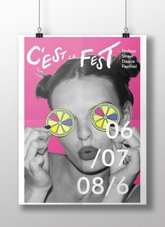 a poster with the words ces la fest in front of a woman's face