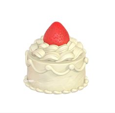 a cake with a strawberry on top is shown in this drawing, it appears to be made out of white frosting