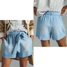 New* Anthropologie, Cloth & Stone Ruffled High Waisted Shorts Pull-On Styling Tencel Fabric Front Slant Pockets Color:Denim Light Size:(M) Medium Approx. Dimension: 13.75” Rise, 2.5” Inseam & 13.5” Leg Opening *All Items Are Brand New, Never Worn Or Tried On! If Clothing Items Arrive With Defects,Odor & Ect. It Will Be Stated *(I Try My Best To Catch Any Defects)* *No Returns* *No Trades* **Color Variations In Photos Are Due To Lighting, Unless Otherwise Specified. All Sales Are Final. Make Sure Spring Paperbag Waist Bottoms With Relaxed Fit, Chic Denim Blue Bottoms With Paperbag Waist, Blue Tie Waist Bottoms For Spring, Blue Bottoms With Tie Waist For Spring, Spring Bottoms With Tie Waist For Daywear, Spring Daywear Bottoms With Tie Waist, Chic Denim Bottoms With Paperbag Waist, Casual Relaxed Fit Paperbag Waist Bottoms, Casual Blue Bottoms With Tie Waist