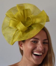 Tia Big Lime Green/Yellow Kentucky Derby Fascinator,Royal Wedding Hat, – The Headwear Boutique Luxury Yellow Fascinator For Summer, Luxury Yellow Fascinator For Wedding, Luxury Yellow Headpiece For Party, Luxury Yellow Headpiece For Spring, Luxury Yellow Headpieces For Spring, Luxury Yellow Fascinator For Kentucky Derby, Luxury Yellow Hat Fascinator, Derby Headband, Spring Racing Fashion