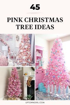 pink christmas tree decorated with ornaments and presents for the holiday season is featured in this post