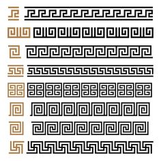 a set of four different types of greek ornament designs, all in black and gold