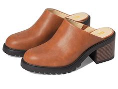 BC Footwear Brush It Off - Women's Clog/Mule Shoes : Cognac : Get the classy and chic BC Footwear Brush It Off clogs and complete any look effortlessly. Synthetic upper and insole. Fabric lining. Slip-on style. Round toe and stacked block heel. Open back. Synthetic outsole with high traction and durability. Imported. Measurements: Heel Height: 2 1 2 in Weight: 15 oz Platform Height: 1 2 in Product measurements were taken using size 9, width M. Please note that measurements may vary by size. Weig Comfortable Mules For Workwear, Fall Workwear Clogs With Round Toe, Brown Clogs With Stacked Heel For Work, Brown Reinforced Heel Mules For Fall, Brown Block Heel Mules For Work, Fall Brown Mules With Removable Insole, Brown Casual Mules With Reinforced Heel, Casual Brown Mules With Reinforced Heel, Fall Workwear Clogs With Stacked Heel