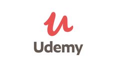 the udemy logo is shown in red and gray on a white background,