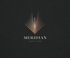 the logo for meridian luxury store, which is designed in gold and black with an abstract design