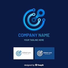 abstract logo design with blue and black circles on dark background, suitable for company name or business