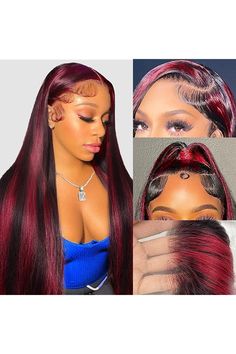 XNJ Skunk Stripe Wigs Burgundy 13x4 Human Hair Wigs Pre Plucked Highlight Wig With Baby Hair 150% Density 1B/99J HD Lace Frontal Wig 10a Straight Lace Front Wigs Human Hair(24inch) Skunk Strip, Skunk Stripe Wig, Wigs Burgundy, Burgundy Highlights, Skunk Stripe, Ombre Lace Front, Straight Wigs, Ombre Lace, Black Ombre