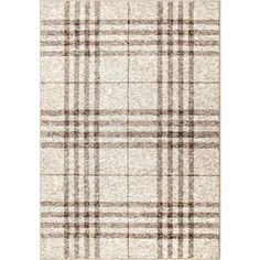 a beige and brown plaid rug on a white background