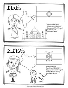 the flags of india and kenya are shown in this coloring page for children to color