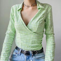 New With Tags, Size Large Top From Urban Outfitters. Green Gingham Cropped Wrap Top. Long Sleeve, Soft Fabric, Adjustable With The Wrap. Can Be Tied In The Front Or Back For A Different Style. Fitted Preppy Summer Top, Summer Preppy Plaid Tops, Preppy Plaid Summer Tops, Trendy Plaid V-neck Top, Preppy V-neck Tops For Spring, Gingham V-neck Top For Day Out, Summer V-neck Top For Picnic, Cotton V-neck Tops For Picnic, Preppy Gingham Tops For Spring